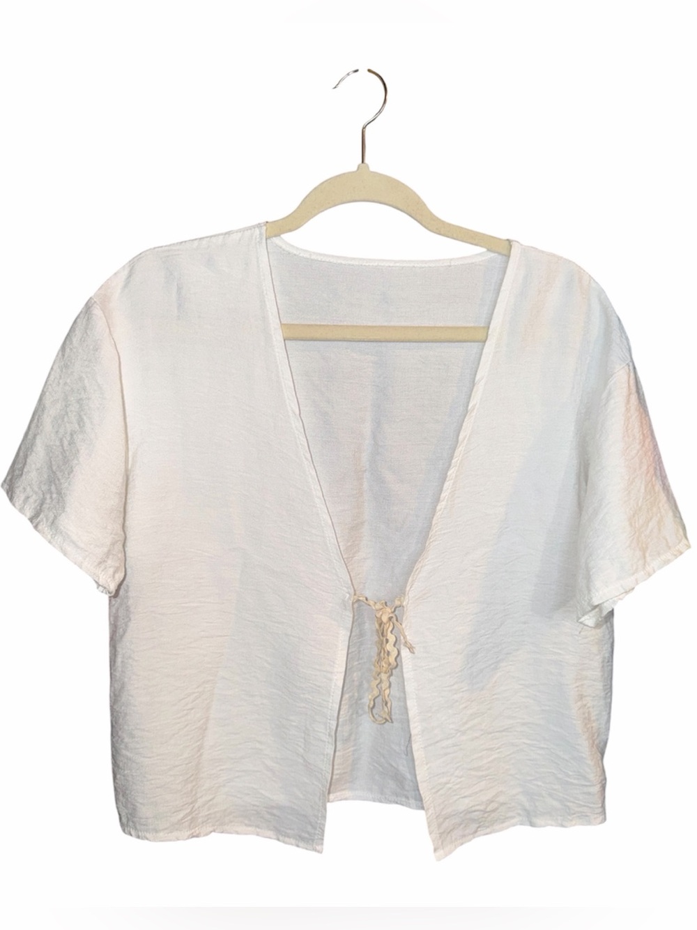 White/Cream Crop Tie Top, Size Medium